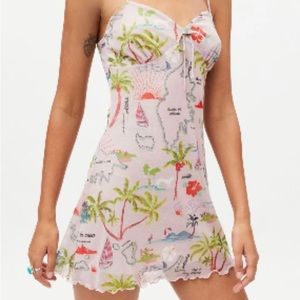Urban Outfitters short pink spaghetti strap “elodie mesh dress”